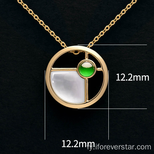 18k Gold White Shell Green Icy Yadeite Pendant